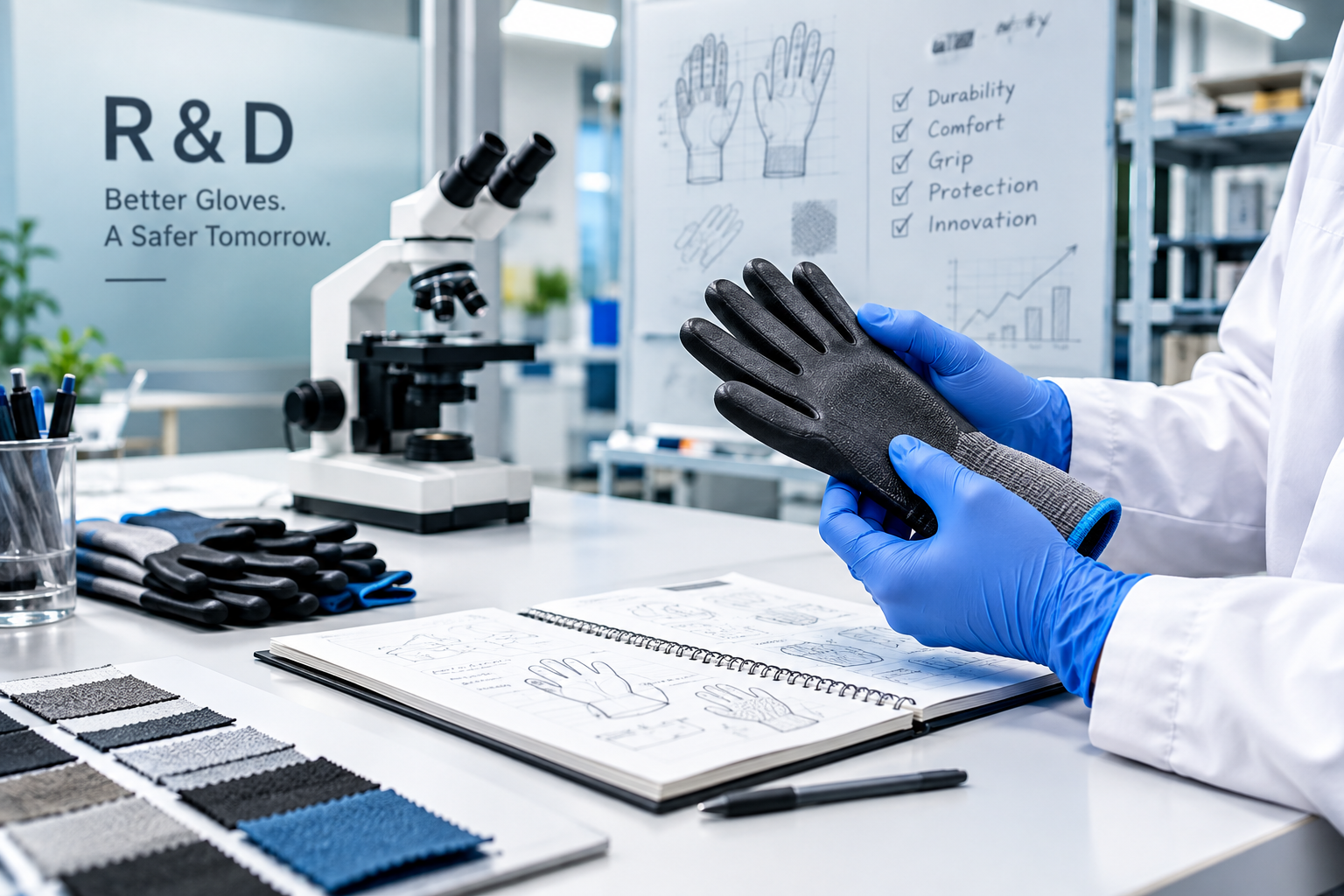 R&D team working on glove design