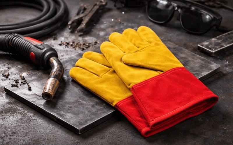Two Tone Split Leather Welding Gloves (Yellow & Red)