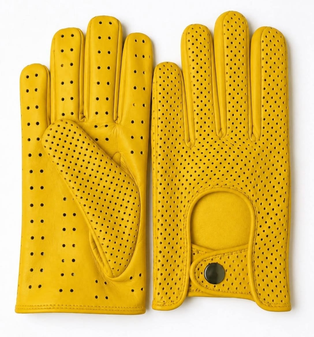 Perforated Yellow Leather Driving Gloves