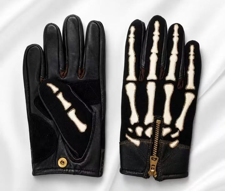 Skeleton  Bone Leather Zip Gloves