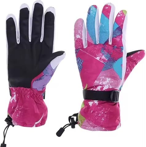 Pink Geometric Print Waterproof Ski  Snowboard Gloves