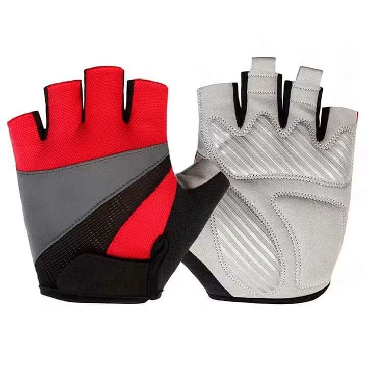 Red & Gray Tricolor Mesh Cycling Gloves