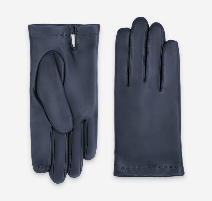 Classic Navy Blue Leather Dress Gloves with Accent Stitching